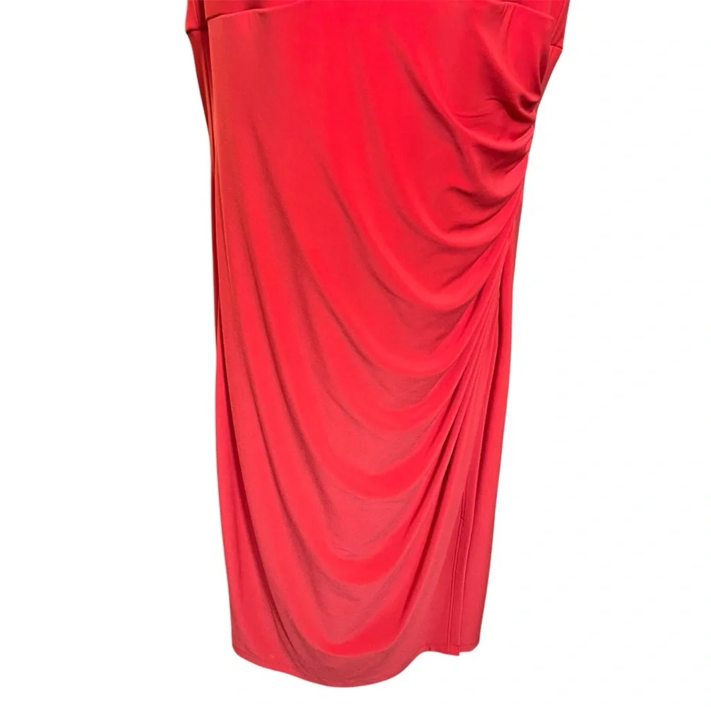 Ralph Lauren Red Sleeveless Faux Wrap Draped Sheath Dress Size 12